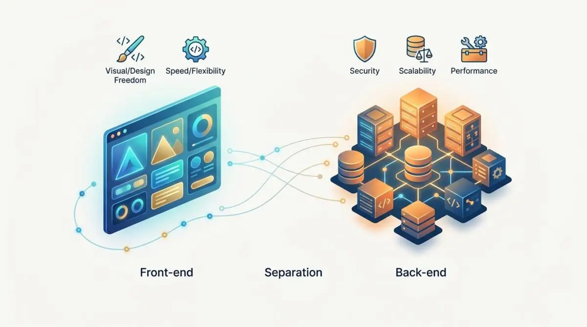 Diagram illustrating the benefits of decoupling front-end from back-end architecture.