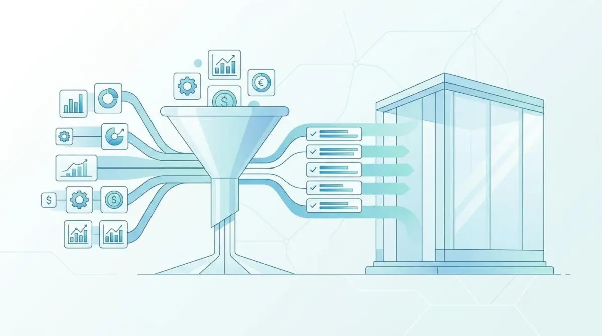 Diagram showing data flow into a financial institution, representing the future of a more purposeful financial sector.