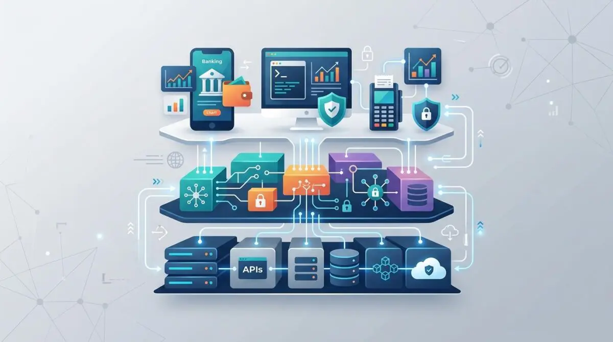 Diagram illustrating the ultimate Fin-tech stack for an executor, showing APIs, servers, and cloud services.