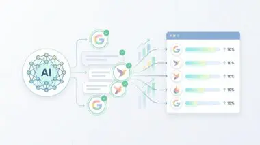 AI output flowing to search engines and analytics, illustrating how to track brand visibility in AI-generated answers.