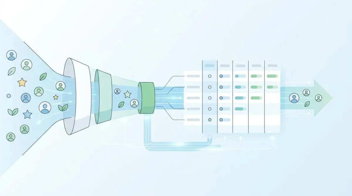 Visual representation of tracking funnels, cohorts, and user retention with data analysis.