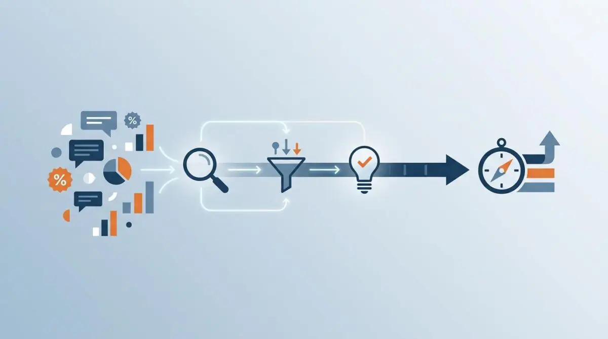 Diagram showing customer insights, analysis, and idea generation to inform product roadmap.