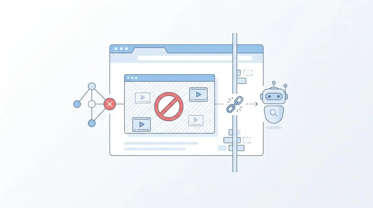 Robot blocked from accessing videos due to iframe restrictions, causing video indexing failure.