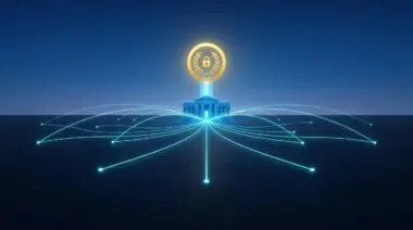 Central bank building emitting secure digital currency, illustrating What is a Central Bank Digital Currency (CBDC).