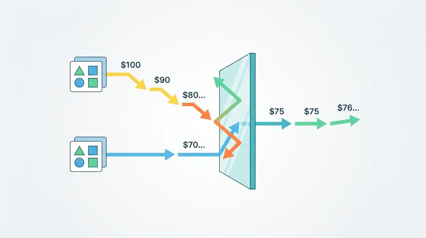 Diagram showing AI agents deploying middleware guardrails against recursive price wars in competitor analysis.