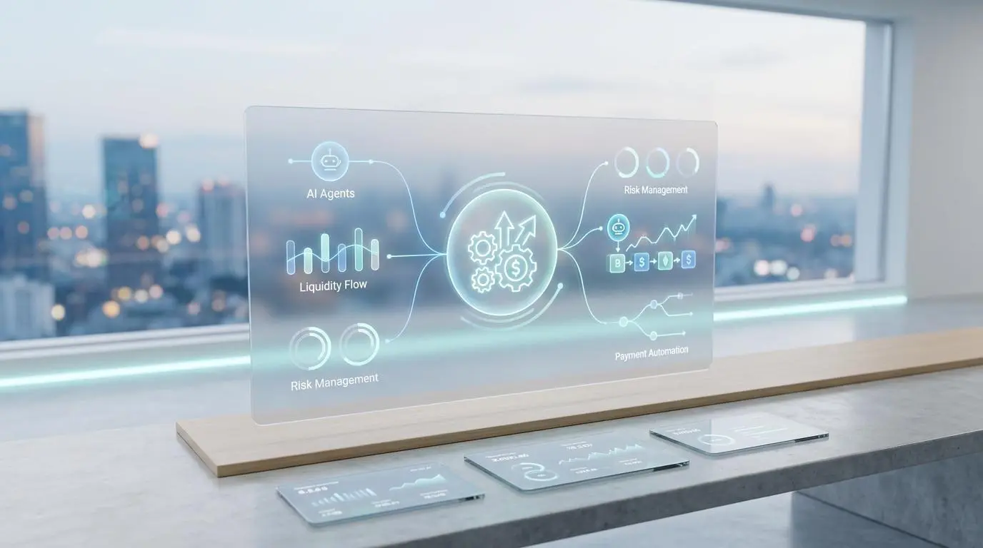AI agents managing liquidity flow and risk for automated international supplier payments.