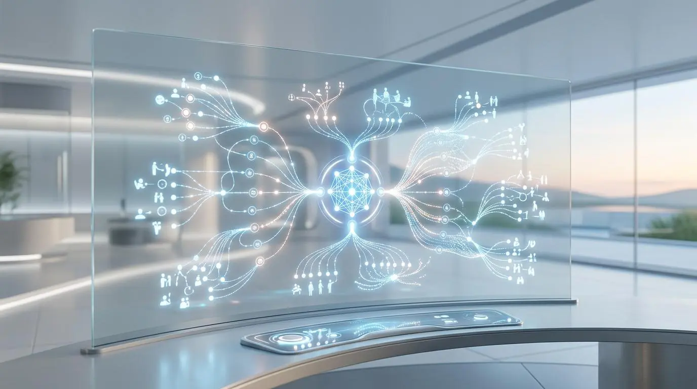 AI behavioral simulation platform displaying networked user interactions for sales training.
