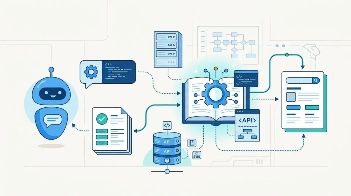 AI chatbot assisting with technical documentation, code, and API integration.