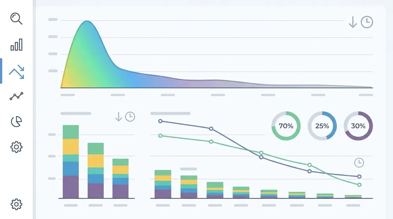 AI overview click-through decay analytics dashboard with graphs and charts.