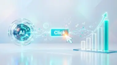 AI concept with click button and growth chart, illustrating AI click through rate optimization.