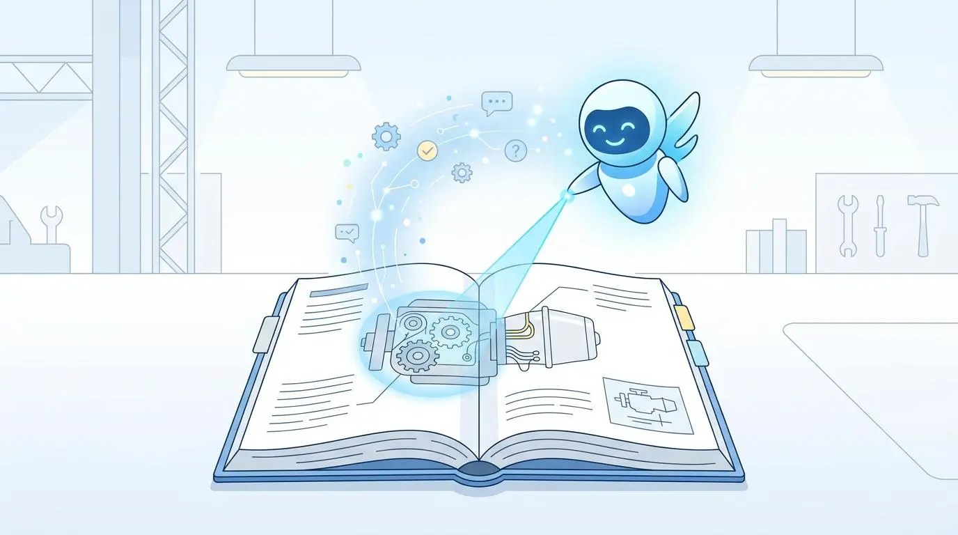 AI copilot displays maintenance manual diagrams for optimized energy usage and schedules.