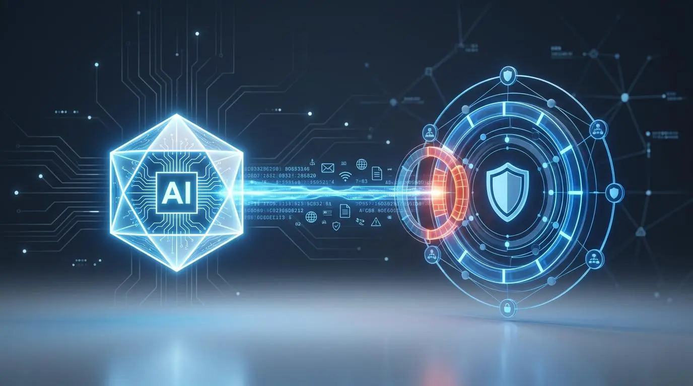 Autonomous AI penetration testing platform with a shield icon, illustrating ethical hacking for business security.