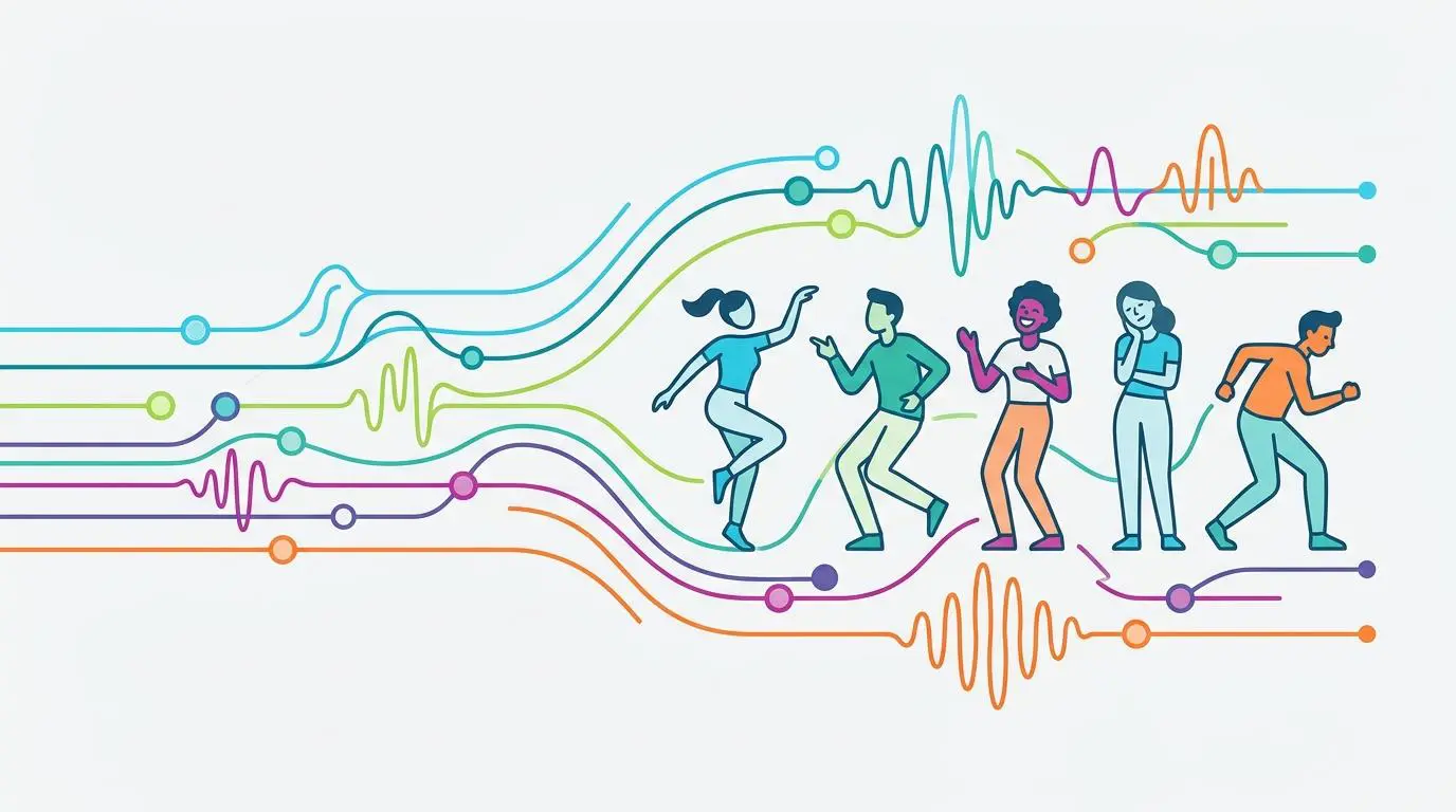 Abstract data visualization of human movement graphs, showing AI-driven click-worthy thumbnail insights.