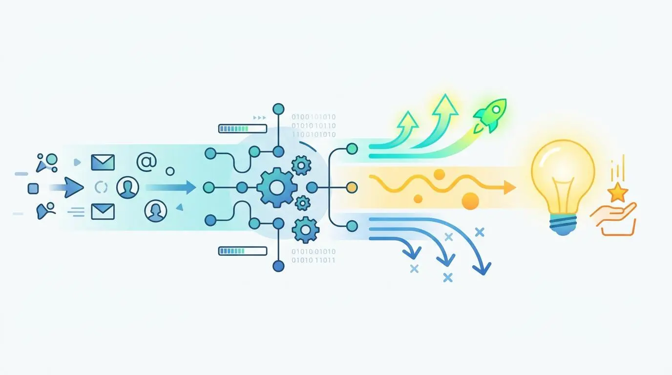 AI for property valuation: automated intent scoring drives lead conversion with a rocket launch concept.