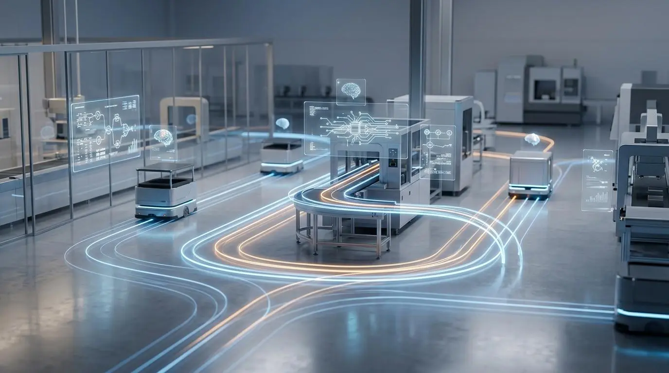 Cognitive AI agents predictively route production runs, optimizing real-time scheduling based on live orders and machine data.