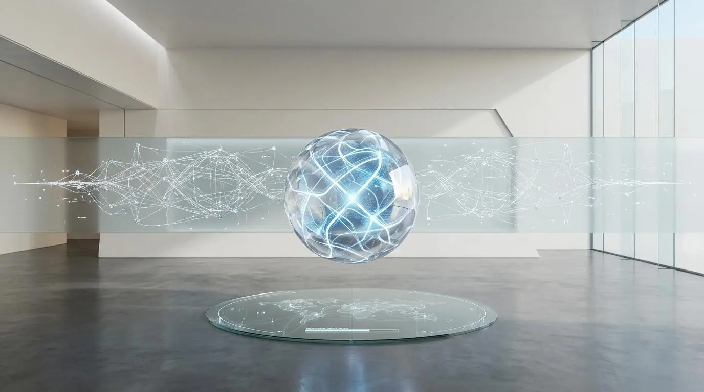 Claude AI's reasoning power visualized as a glowing orb with complex data networks.