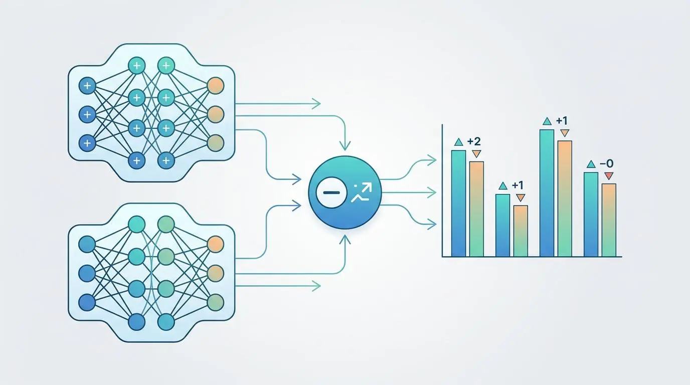 AI sentiment delta metrics for LLMs, illustrating comparison between AI search and traditional search engines.