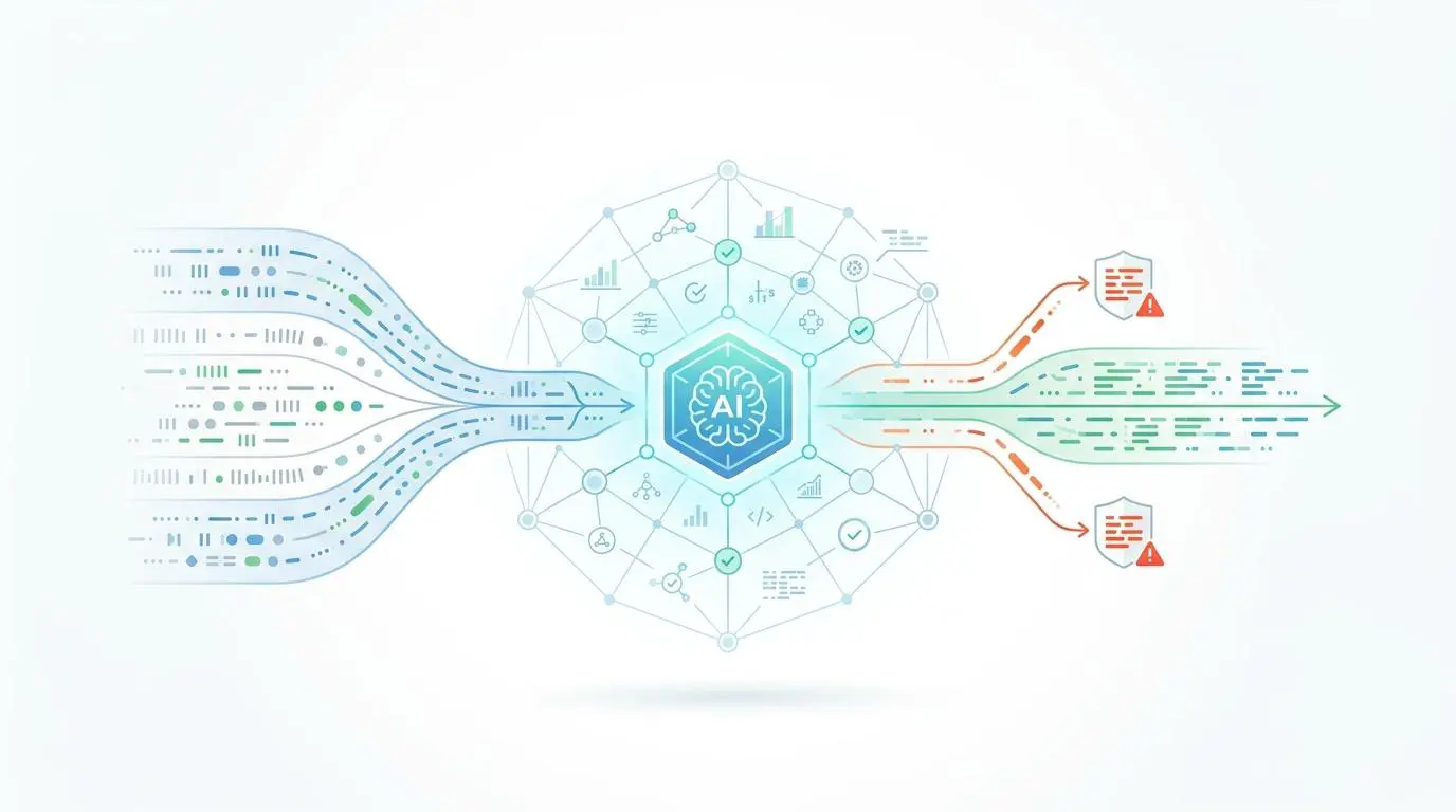 AI threat analysis balancing fraud prevention and customer experience with data streams.