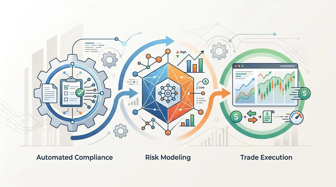 AI-powered trading workflow: automated compliance, risk modeling, and trade execution.