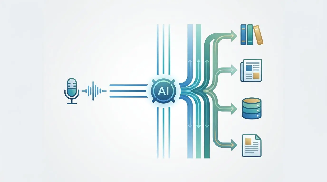 Voice assistant input processed by AI for source attribution and citation depth.