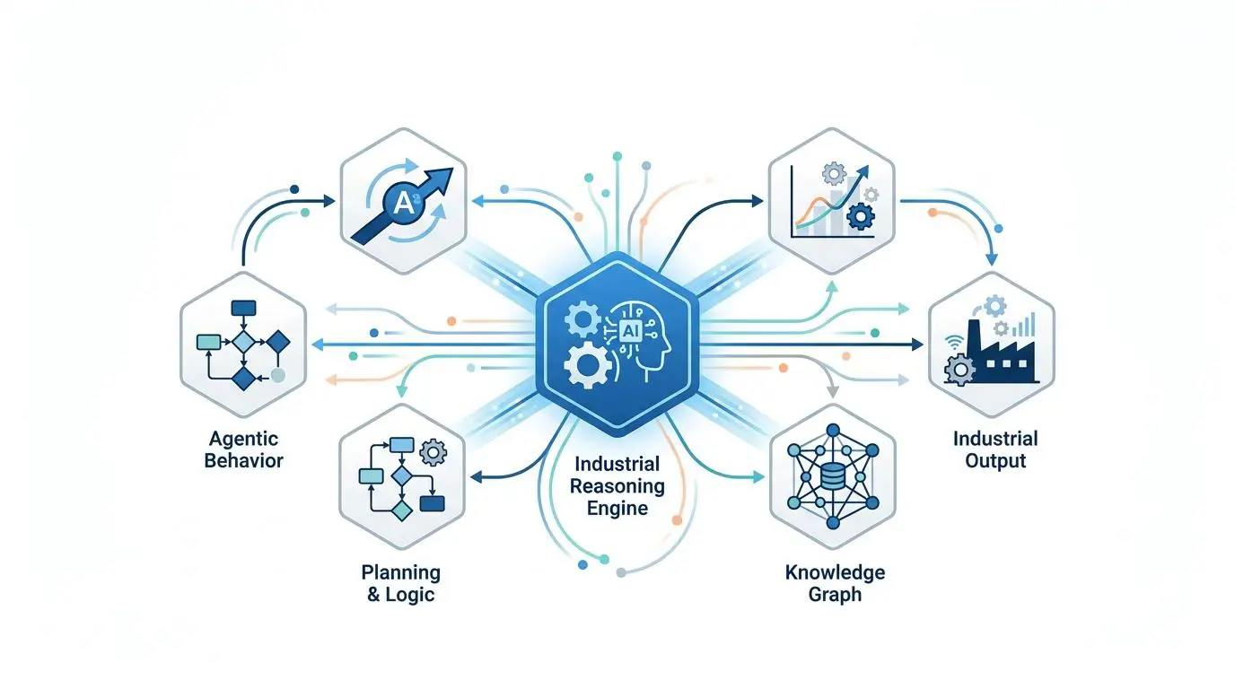 Agentic AI industrial reasoning engine powering AR troubleshooting guides from machine error codes.