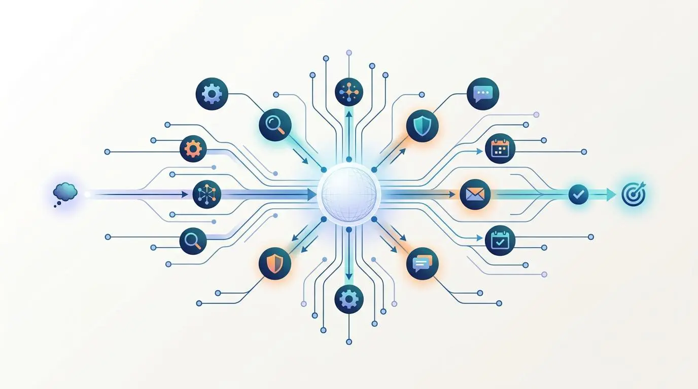 Agentic ecosystem platforms connect to a central globe, illustrating automated cross-platform video repurposing.
