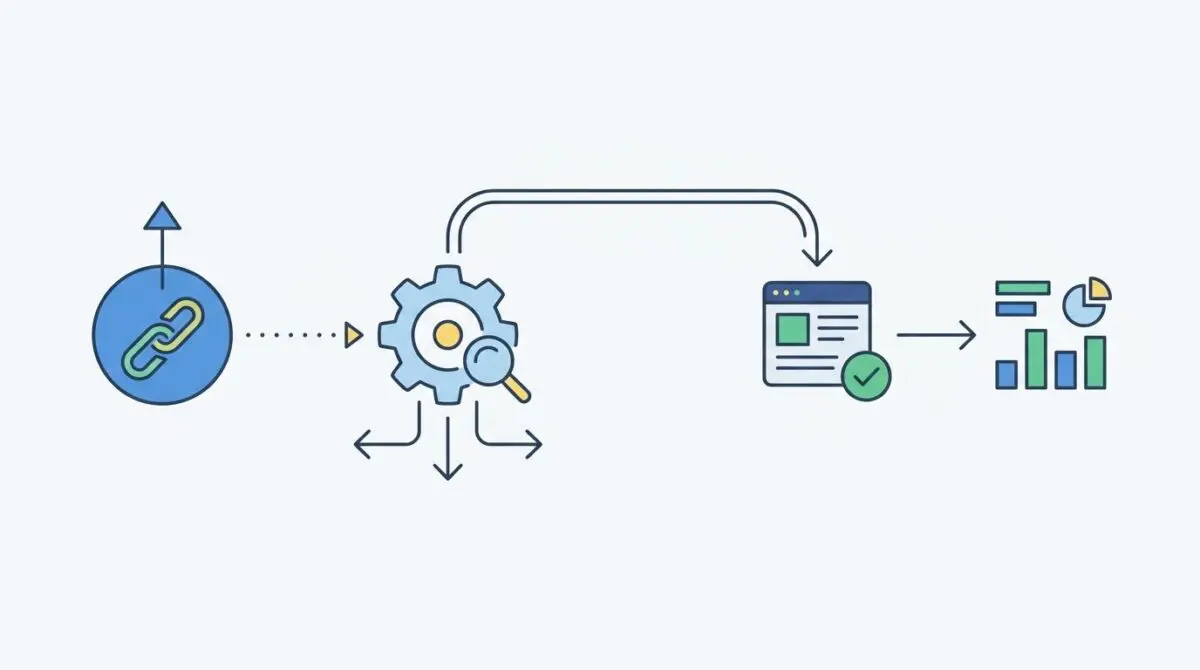 Automated extraction of Ahrefs backlink data for broken link redirects and performance analysis.