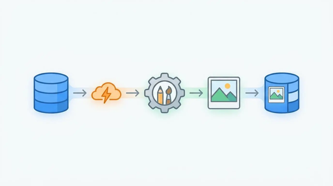 Airtable webhook diagram showing data to cloud generation and to database, illustrating programmatic infographic creation.