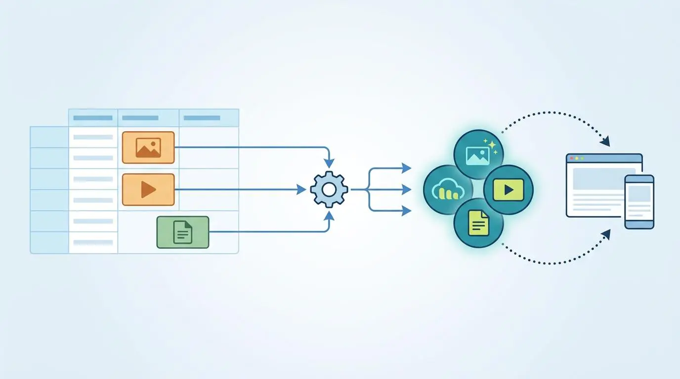 Airtable data mapping to Cloudinary media optimization via Make.com workflow.