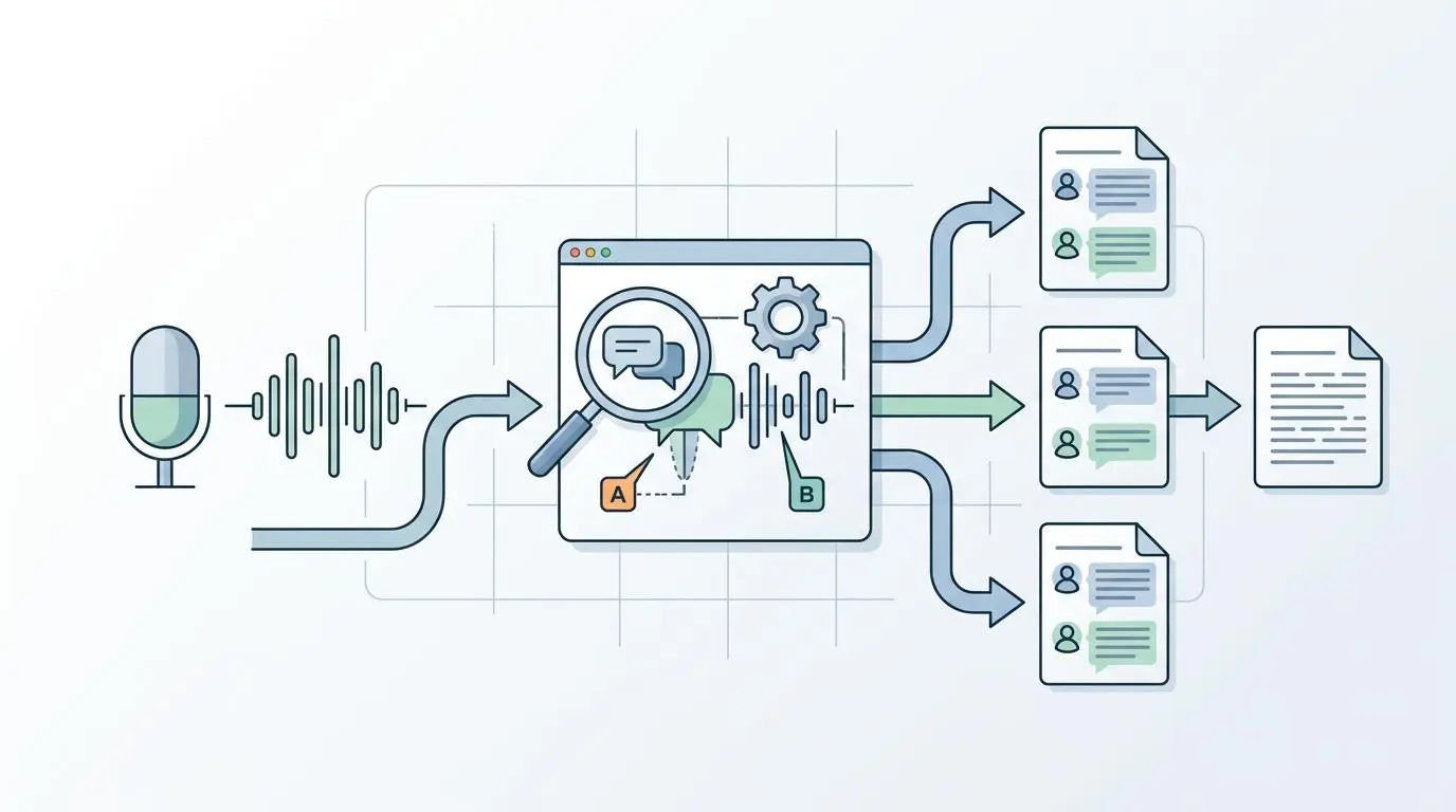 Automated audio to text diarization processing pipeline for schema generation.