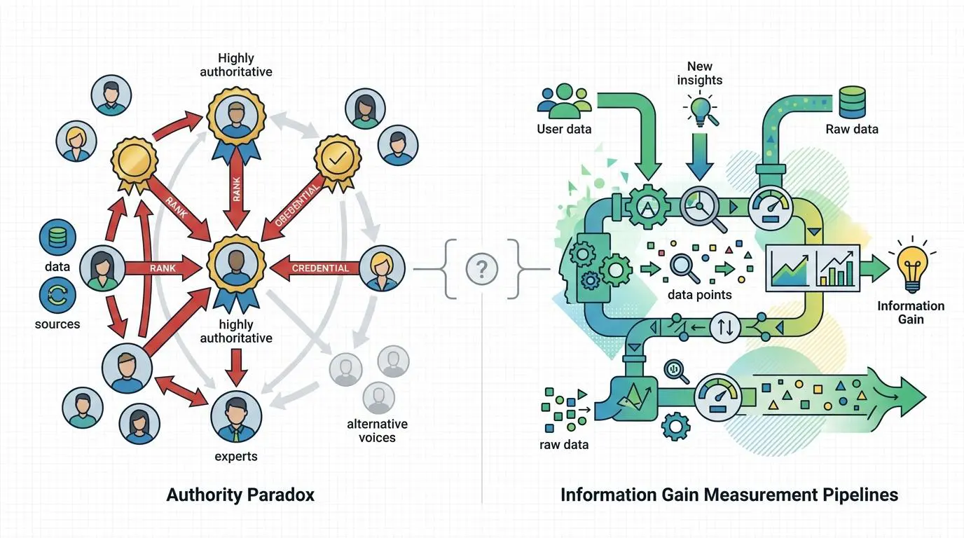 Authority paradox and information gain measurement pipelines in AI for Generative Engine Optimization.