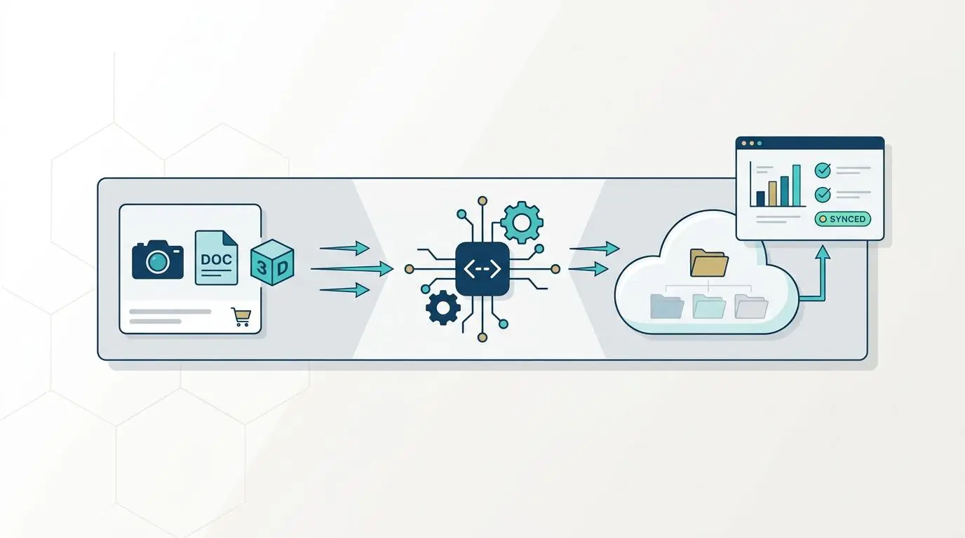 Automated API integration for 3D product model creation from customer image uploads.