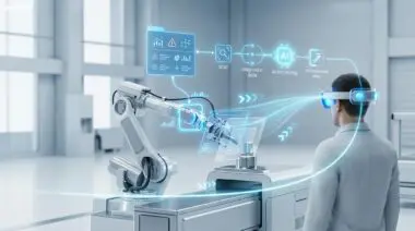 Automated AR deployment for industrial troubleshooting via smart glasses and AI processing.