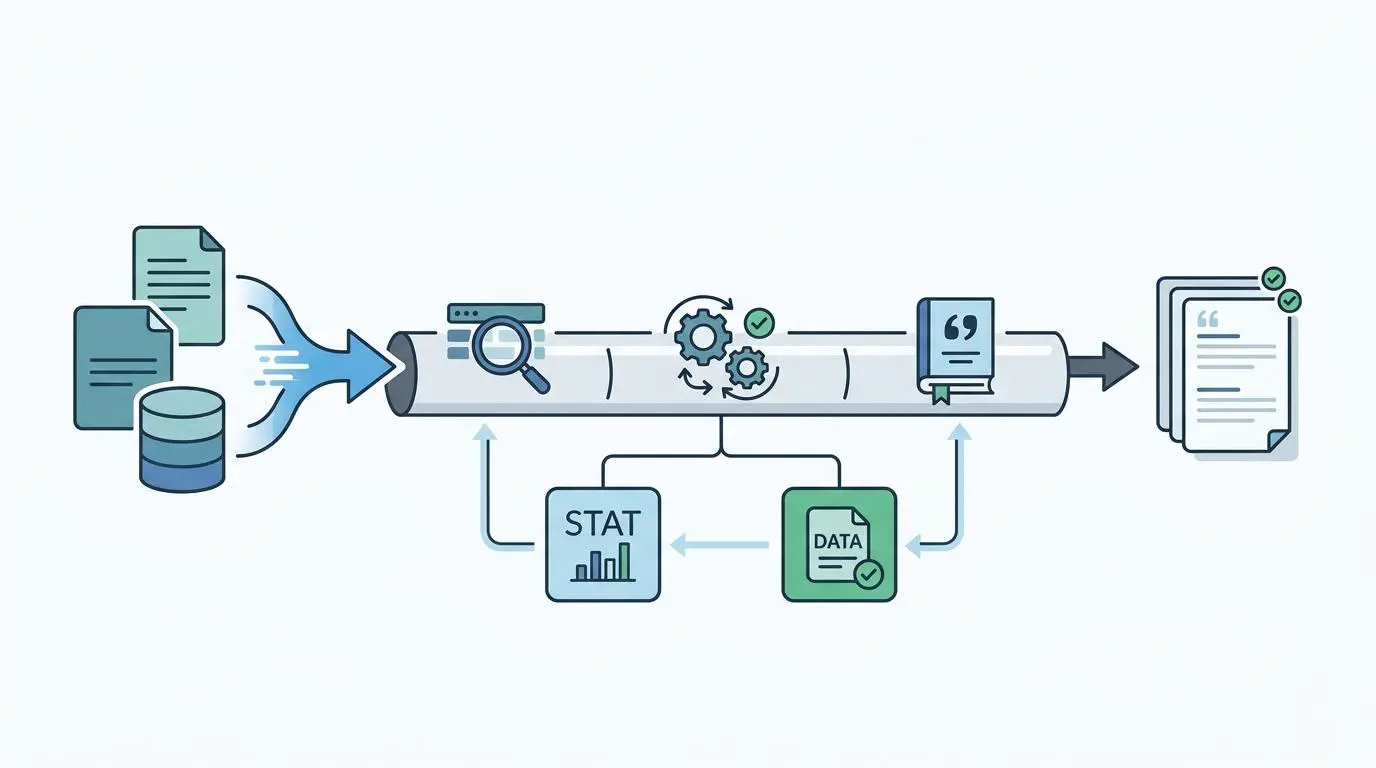 Automated citation pipeline processing data for RAG in GEO, with verified stats and data.