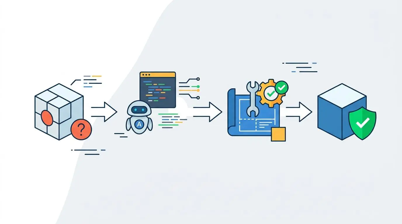 Autonomous agent scans container image, finds vulnerability, and secures the build.