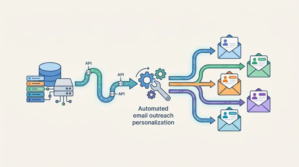 Automated email personalization workflow with API integrations and custom email delivery.