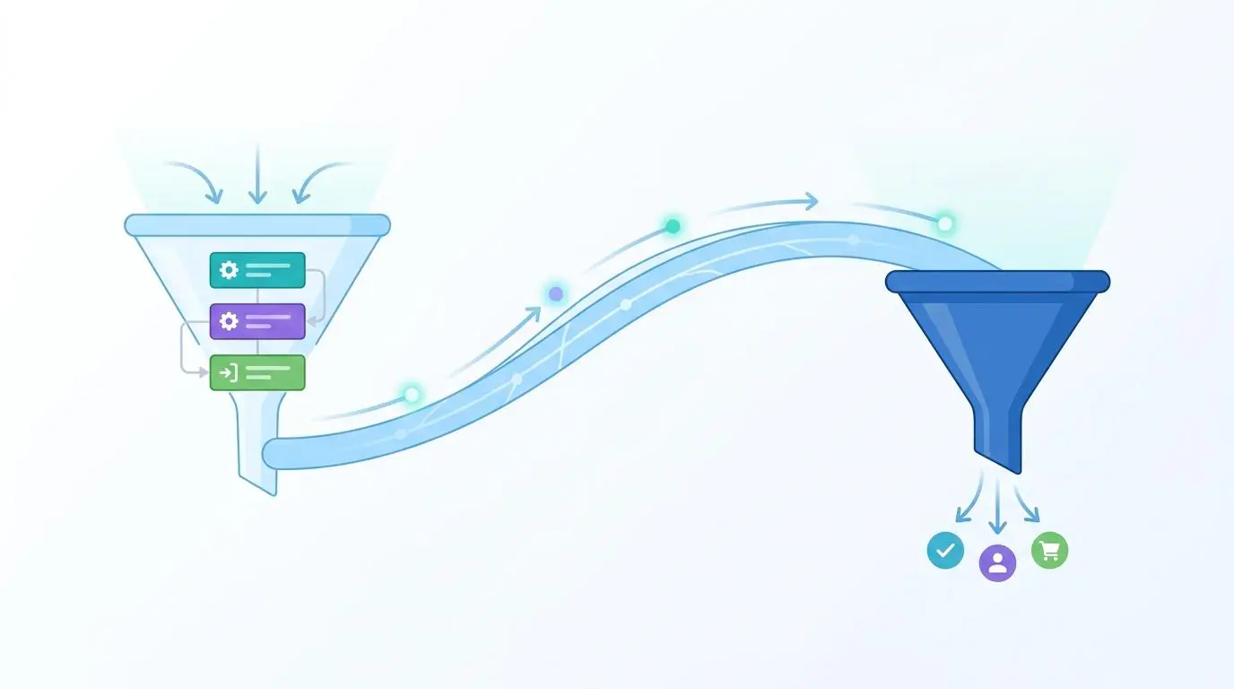 Funnel visualization for automated personalized landing page creation for high-ticket leads from Facebook ad clicks.