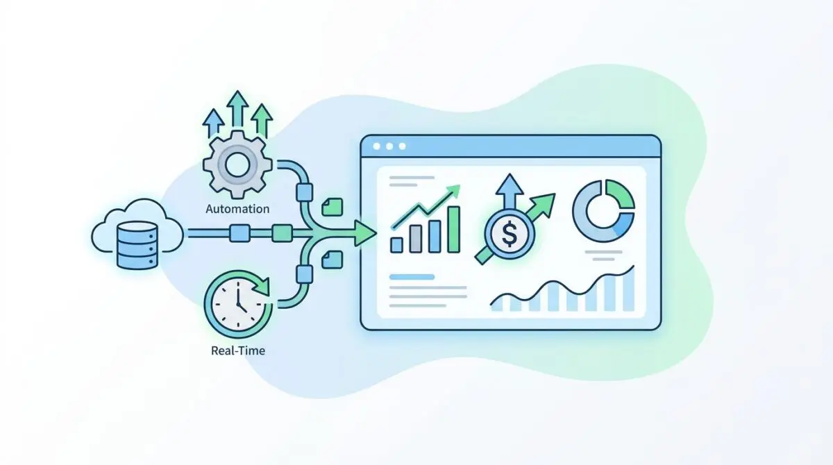 Automated real-time SaaS ROI dashboards showcasing growth metrics and financial data.