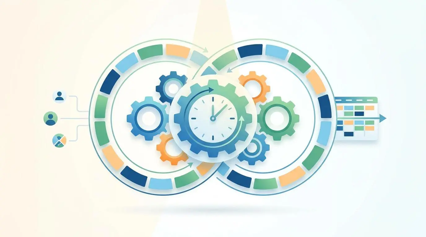 Automated shift pattern rotation management software with gears and clock