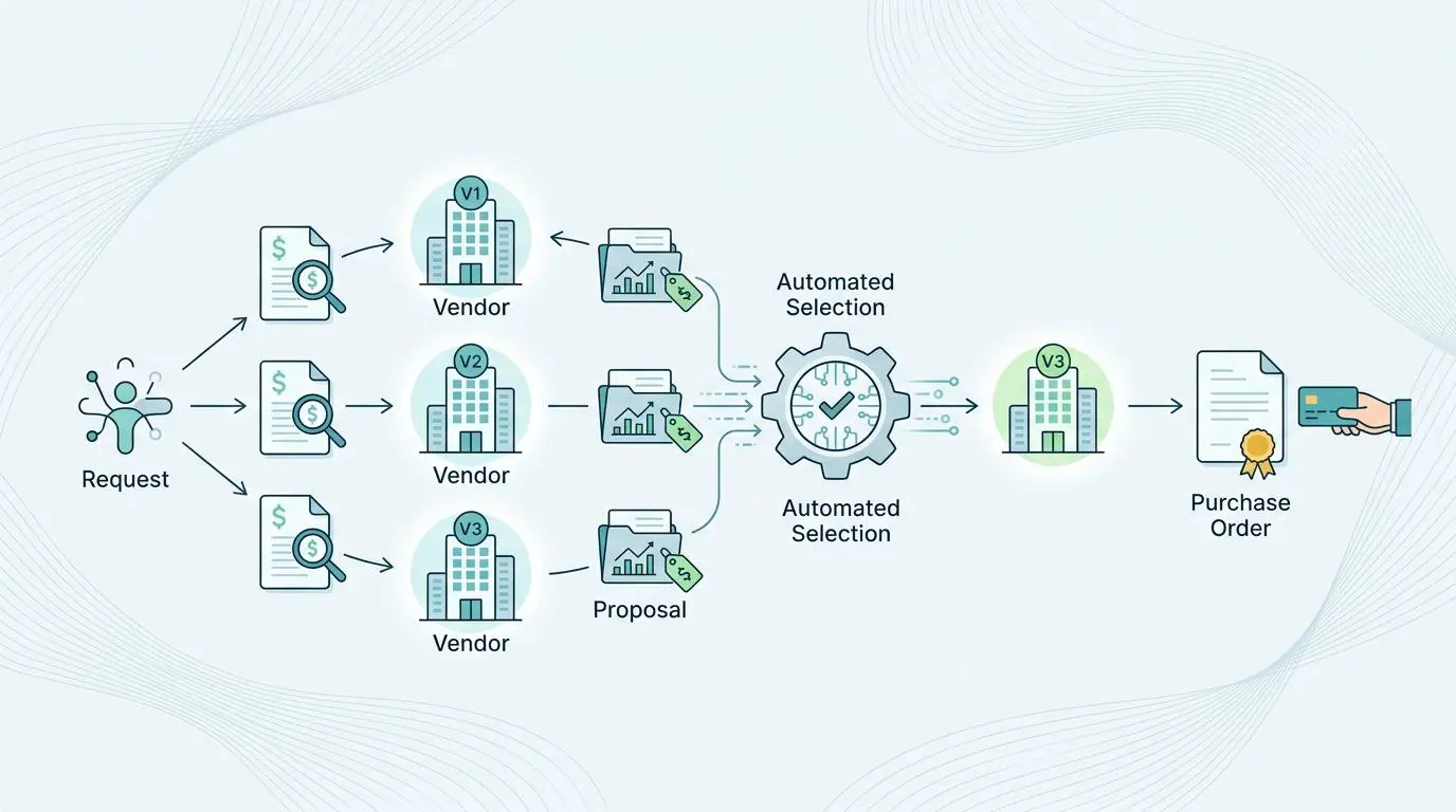 Automated selection of SaaS subscription renewal vendor based on AI analysis of three bids.