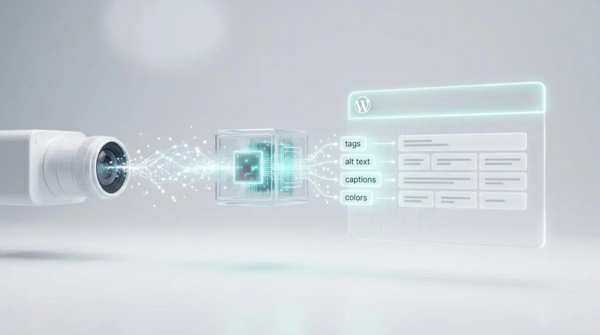 Automated vision API generates WordPress metadata like alt text from uploaded images.