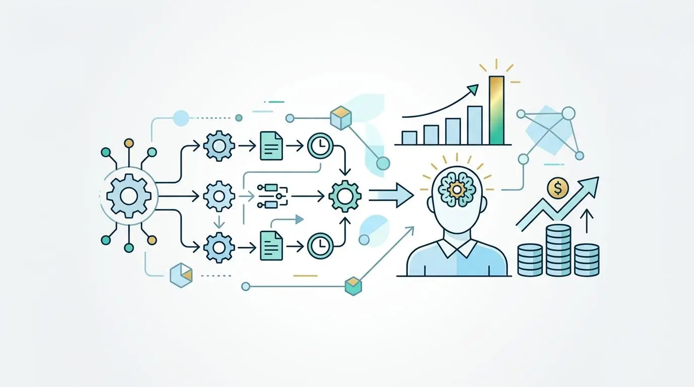 Automated workflow orchestration symbolizing skill compensation and premium benefits for students preparing for business careers.