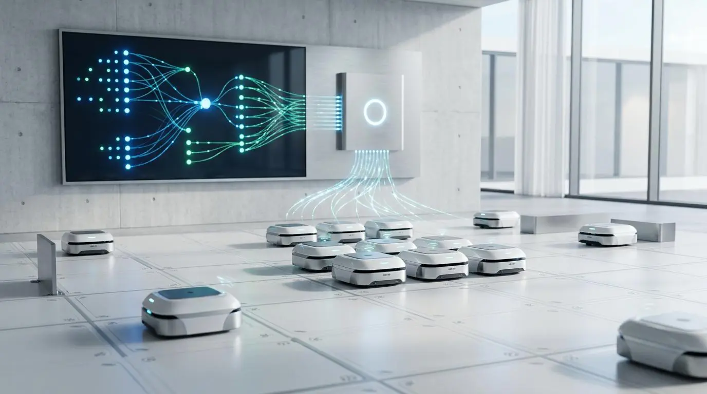 Autonomous agents connecting to a central hub, illustrating feedback systems for xAI supercomputer infrastructure.