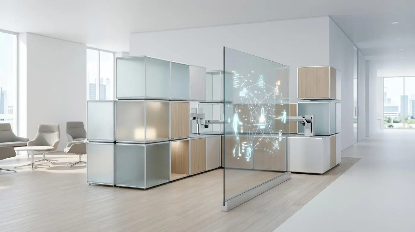 Holographic network graphic representing an autonomous digital workforce in modular enterprise systems.