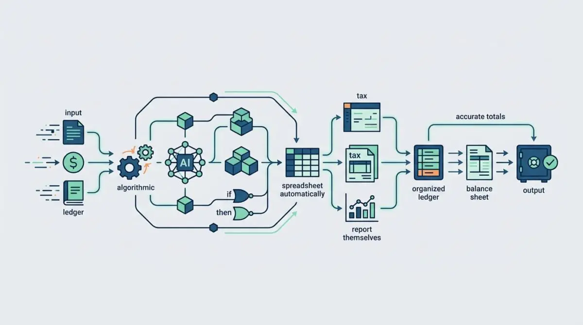 Conceptual diagram illustrating autonomous finance operations and algorithmic accounting for the future of finance.