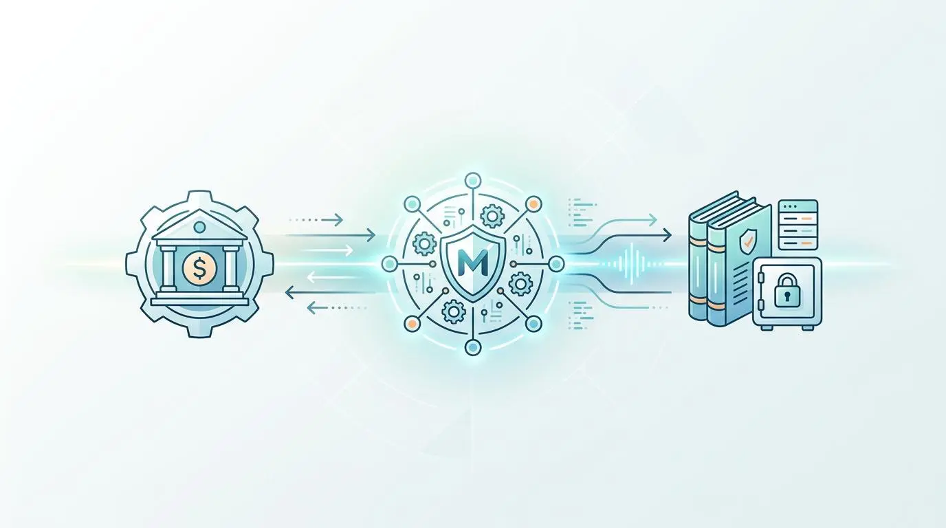API middleware connecting bank data to secure ledger integration for dynamic interest rates.