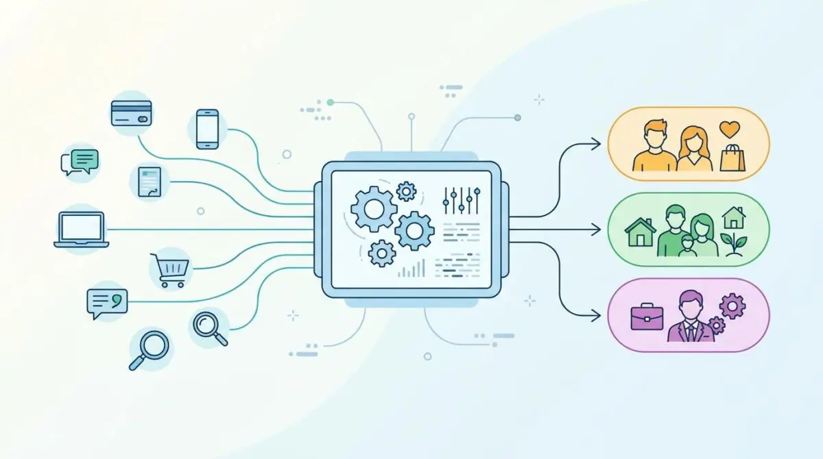 Big data platforms process customer data for segmentation into families, consumers, and professionals.