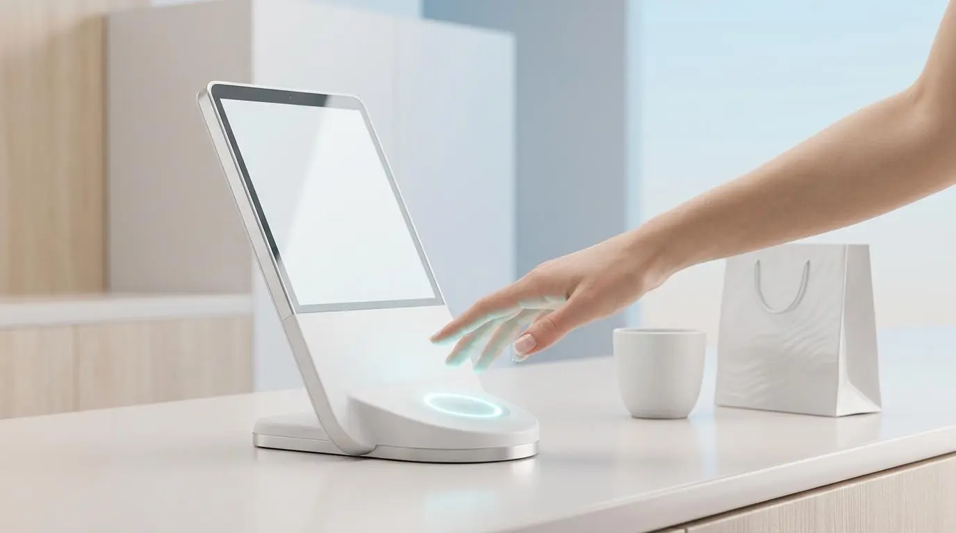 Automated checkout with biometric scan for frictionless fraud prevention. By Andres SEO Expert.