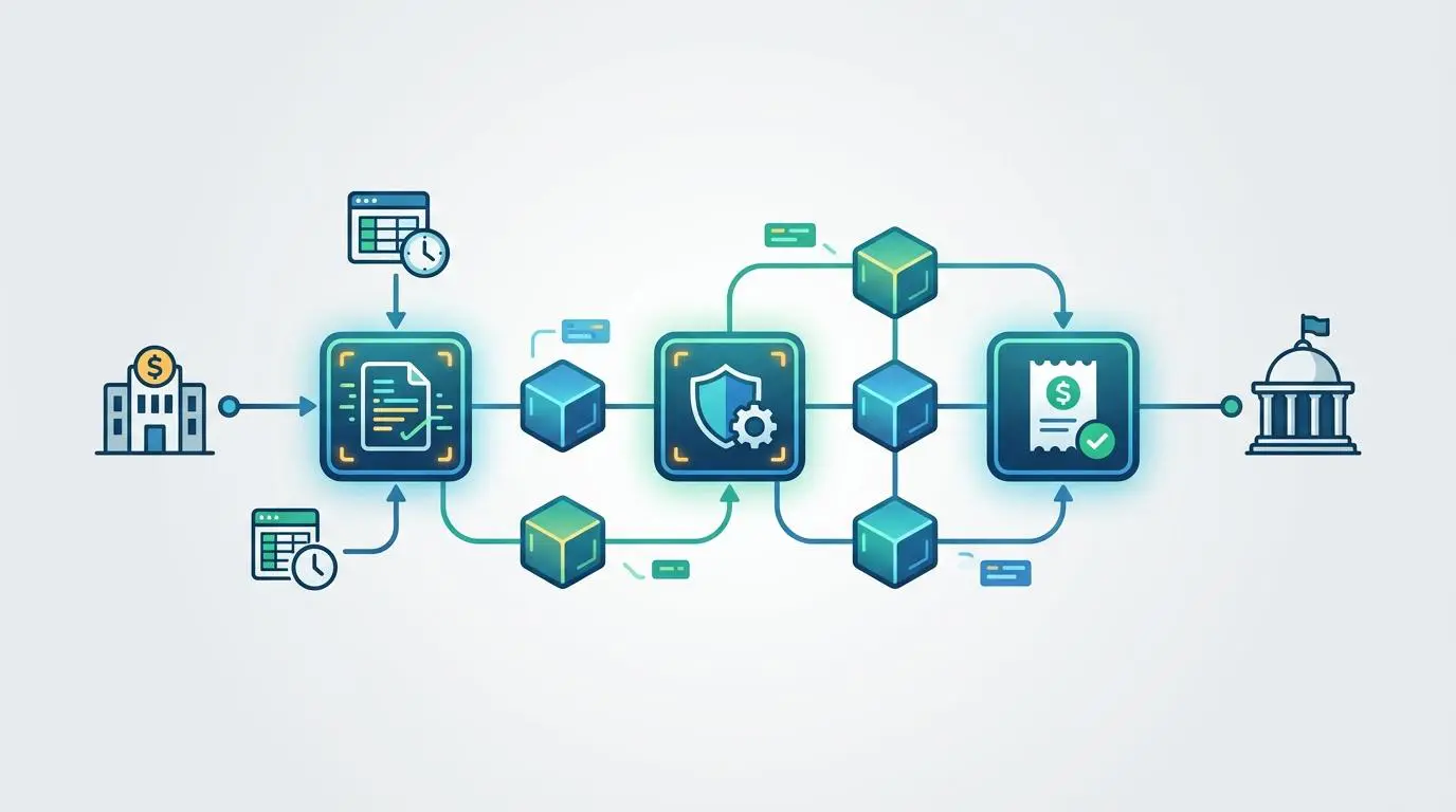 Blockchain smart contract flow for tax settlement, differentiating avoidance from evasion.