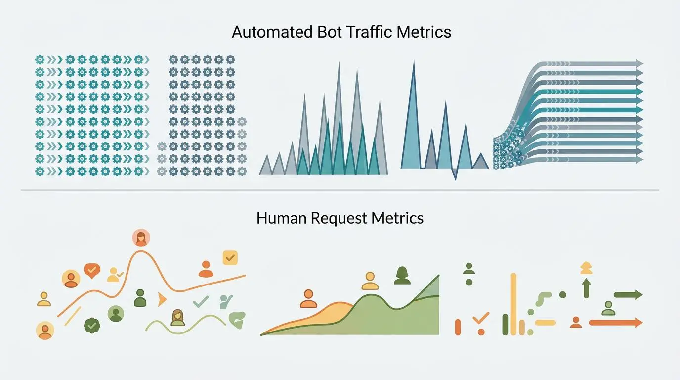 Automated bot vs. human request metrics visualization for dynamic robots.txt management